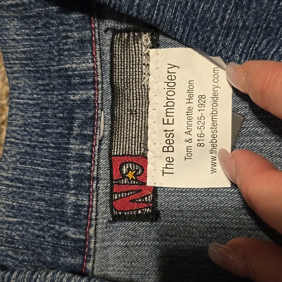 Vtg Upcycled Denim Vest by thebestembroidery.com colorful vibrant heart pink - Picture 3 of 4